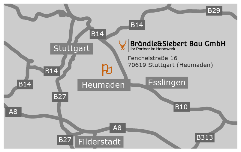 Anfahrt Brändle & Siebert Bau GmbH Sanierung Stuttgart